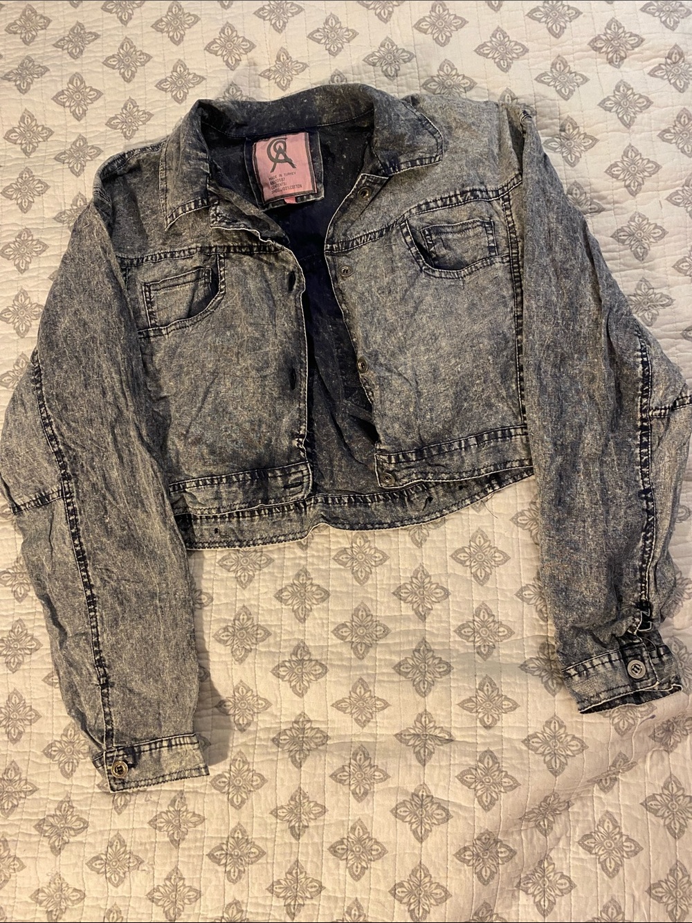 Cropped Acid-Wash Jean Jacket - Gray